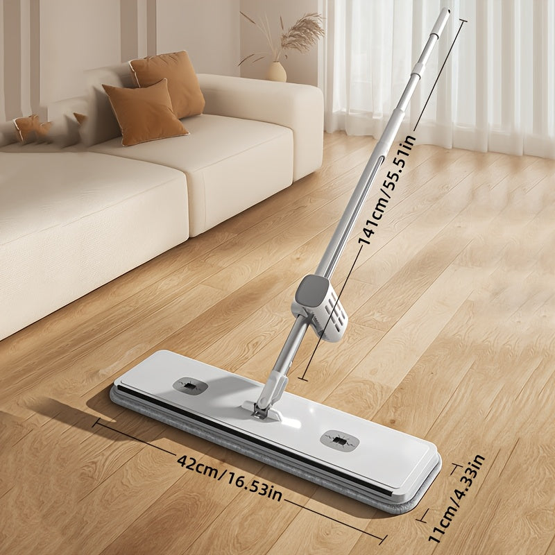 Qo'llarsiz tekis mop to'plami, 2 ta qayta ishlatiladigan yostiq bilan, plitka va yog'och pol uchun uzun tutqich