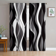Modern Abstract Geometric Curtain Set Black White 2 Pieces Privacy Drapes