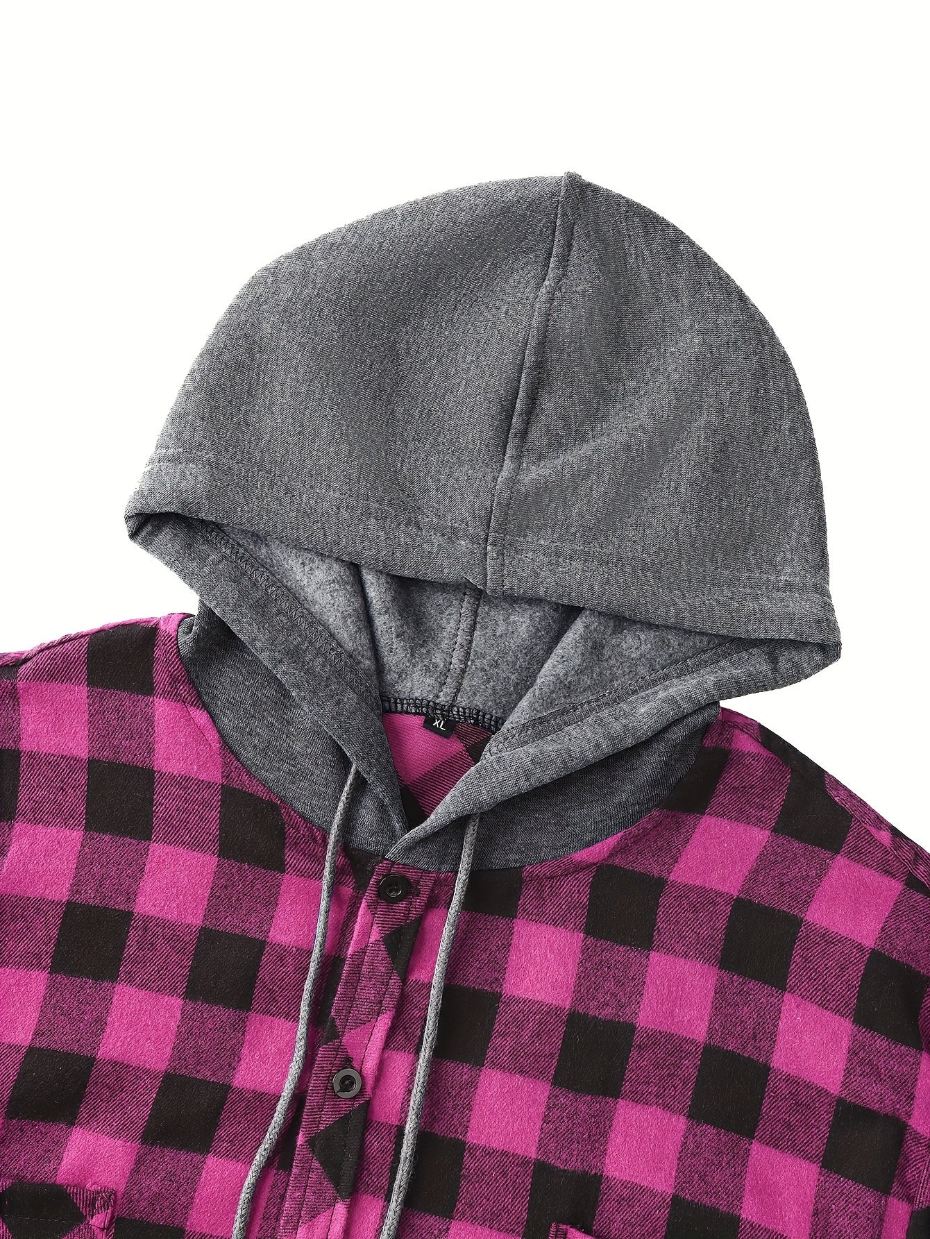 Men's Plaid Polyester Hooded Button-Up Jacket for Casual Sports Style
