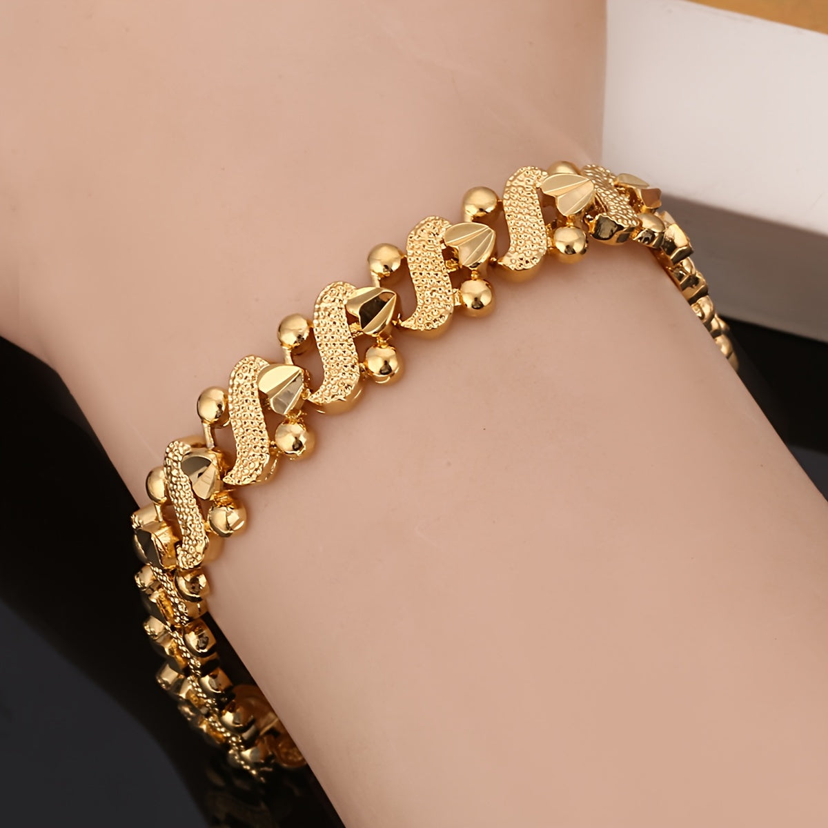 24K Gold Plated Heart Charm Bracelet for Women Boho Alloy Jewelry All Seasons