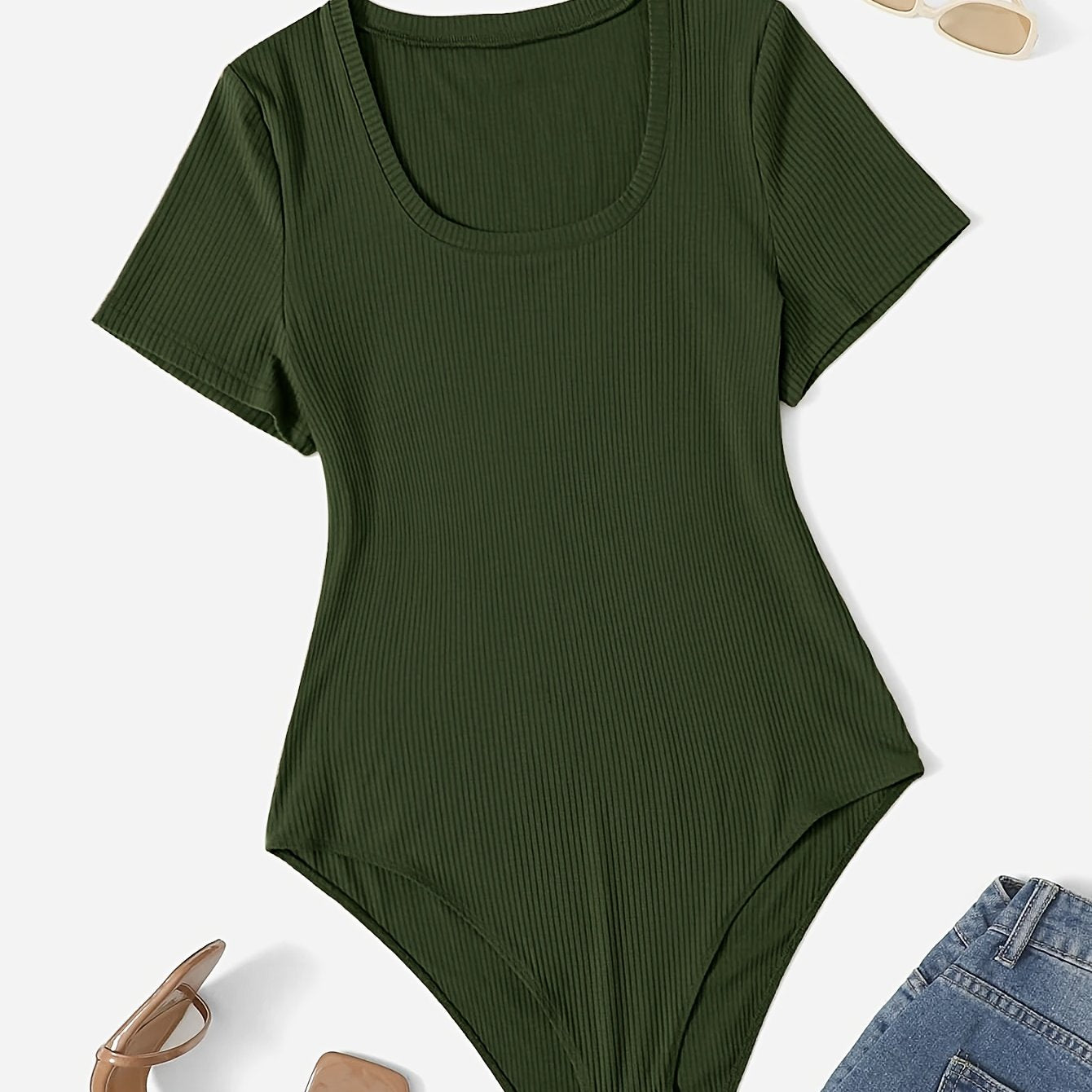 Women's Solid Color Short Sleeve Round Neck Bodysuit Large Size