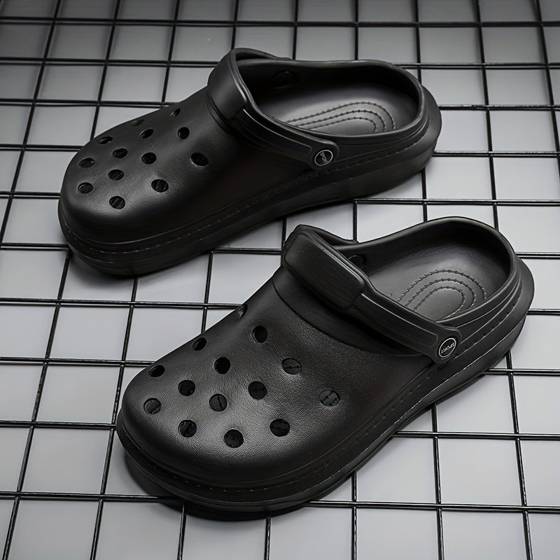 Women's Solid Color Clogs, Casual Hollow Out Garden Shoes, Slip-On Comfort