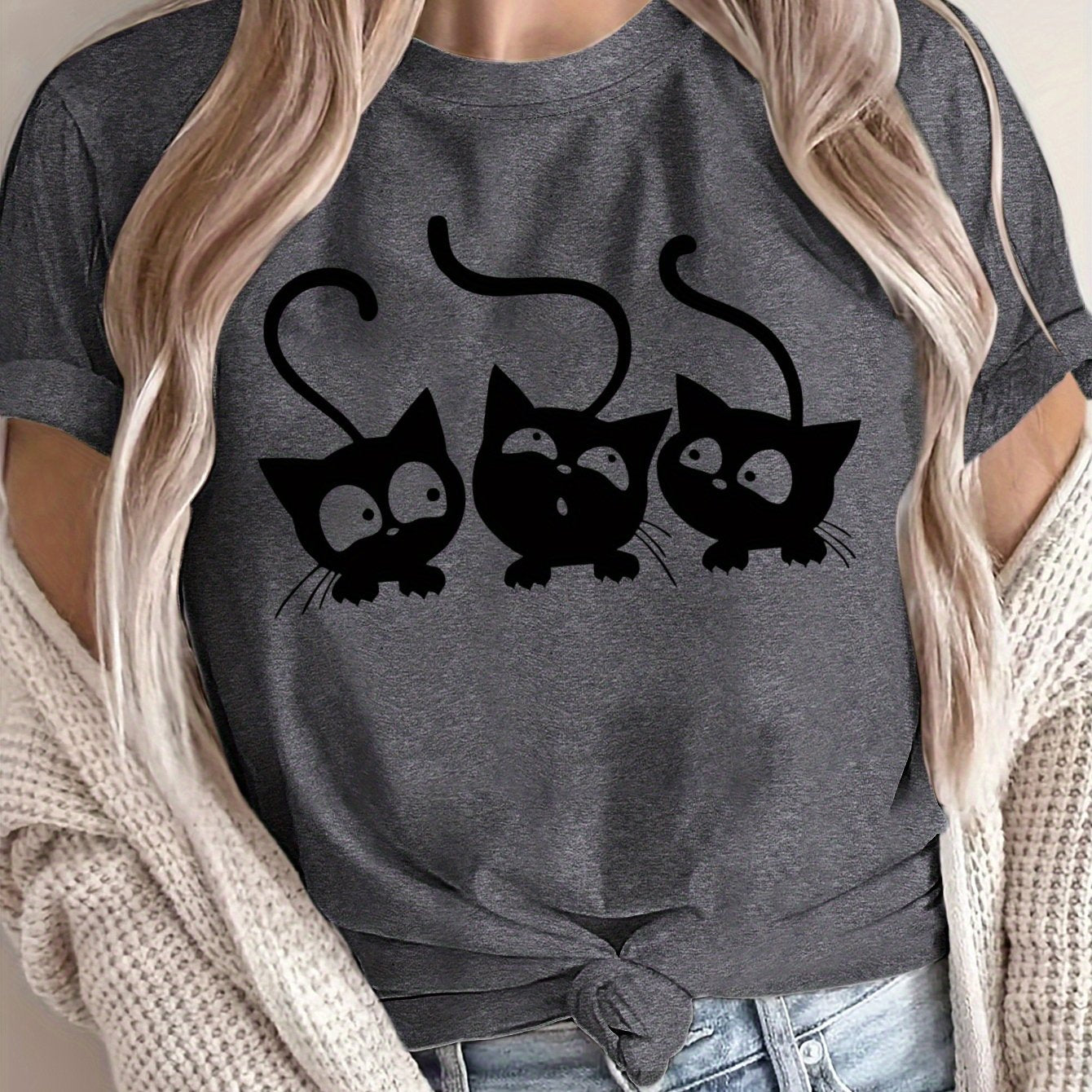 Women's Polyester Knit Crew Neck T-Shirt Short Sleeve Breathable All-Season