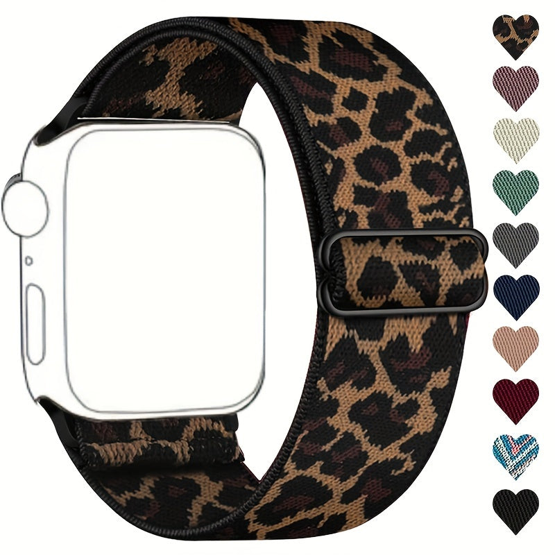 Nylon Braided Leopard Print Watch Band for Apple Watch Adjustable Size No Battery