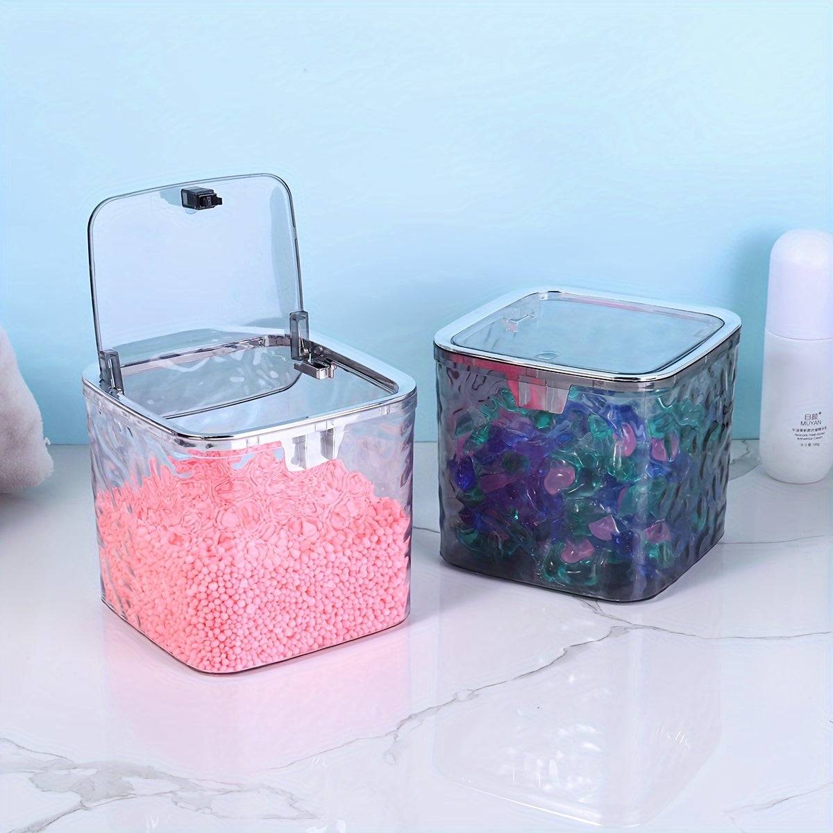 Laundry Detergent Dispenser with Scoop, Compact Powder and Bead Storage, Laundry Organization