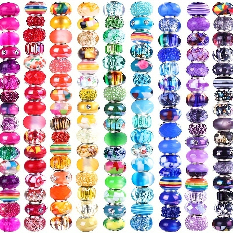 Acrylic Bead Set with Large Holes 12mm Colorful Rhinestone Beads for Jewelry Making