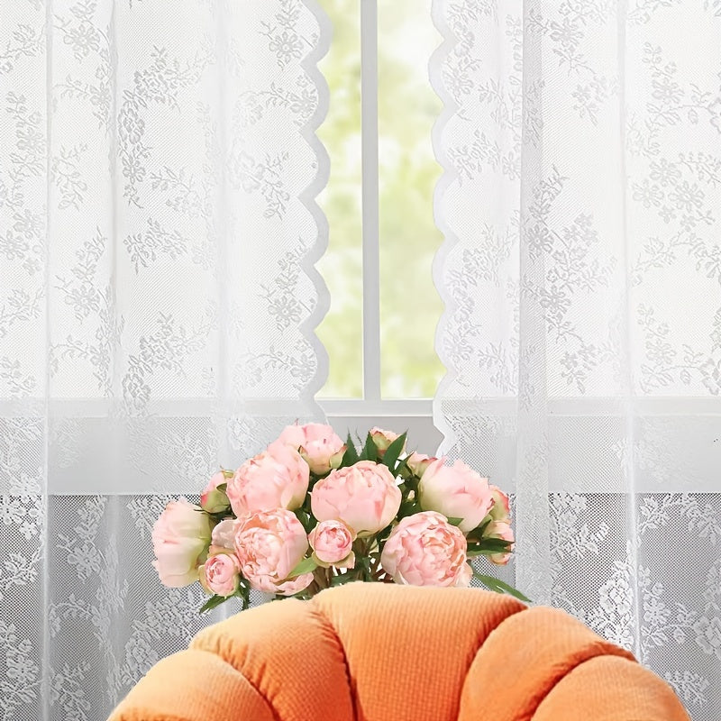 Floral Lace Curtain for Homes Perforated Sheer 1 Piece