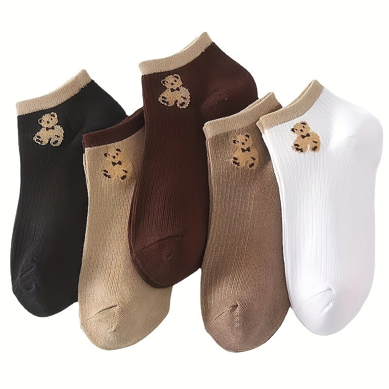 Calcetines casual transpirables y resistentes al sudor para adultos mayores con patrón de oso, 5 pares