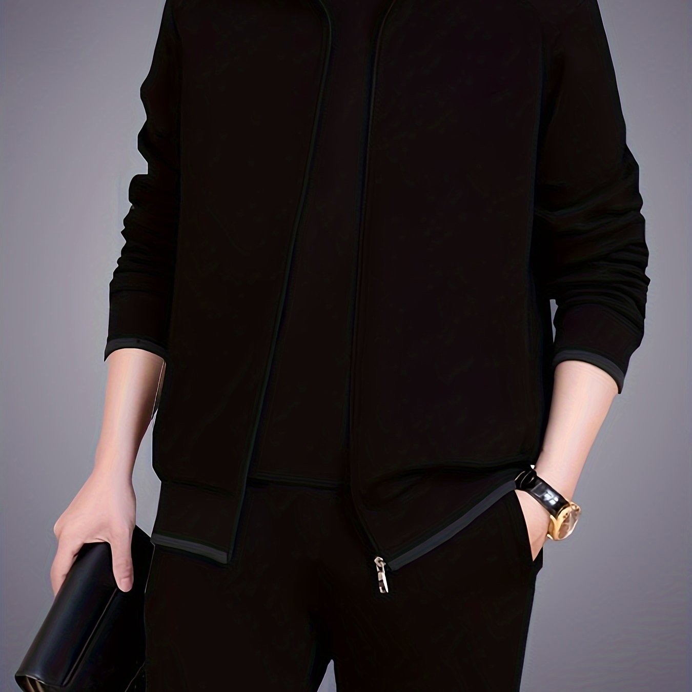 Men's Sportswear Set with Stand Collar Zip-Up Jacket and Elastic Waist Sweatpants for Spring and Fall