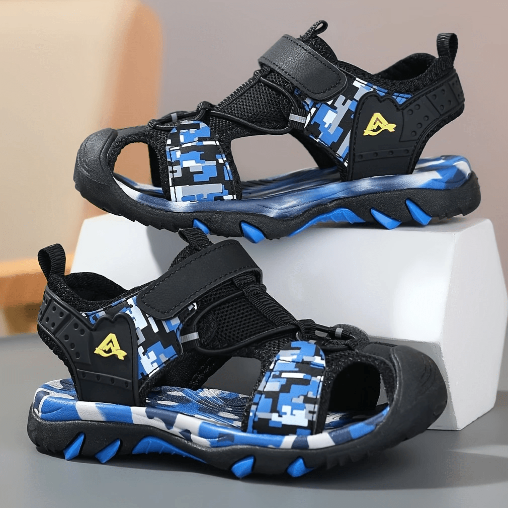 Sandalias deportivas casuales para niños con puntera redonda, cierre elástico y suela TPR