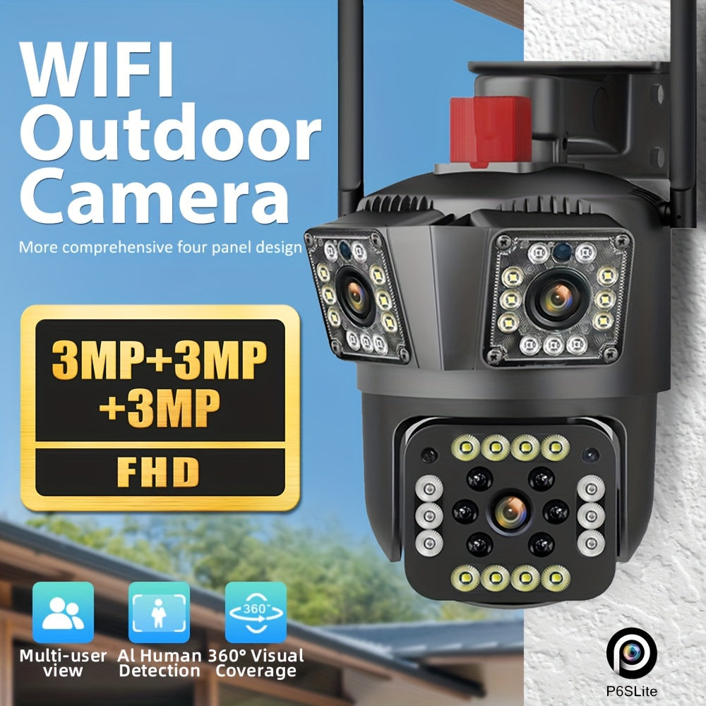 Wi-Fi Outdoor Security Camera 3MP FHD 10X Zoom 355° PTZ Night Vision Motion Detection Two-Way Audio Wall Mount