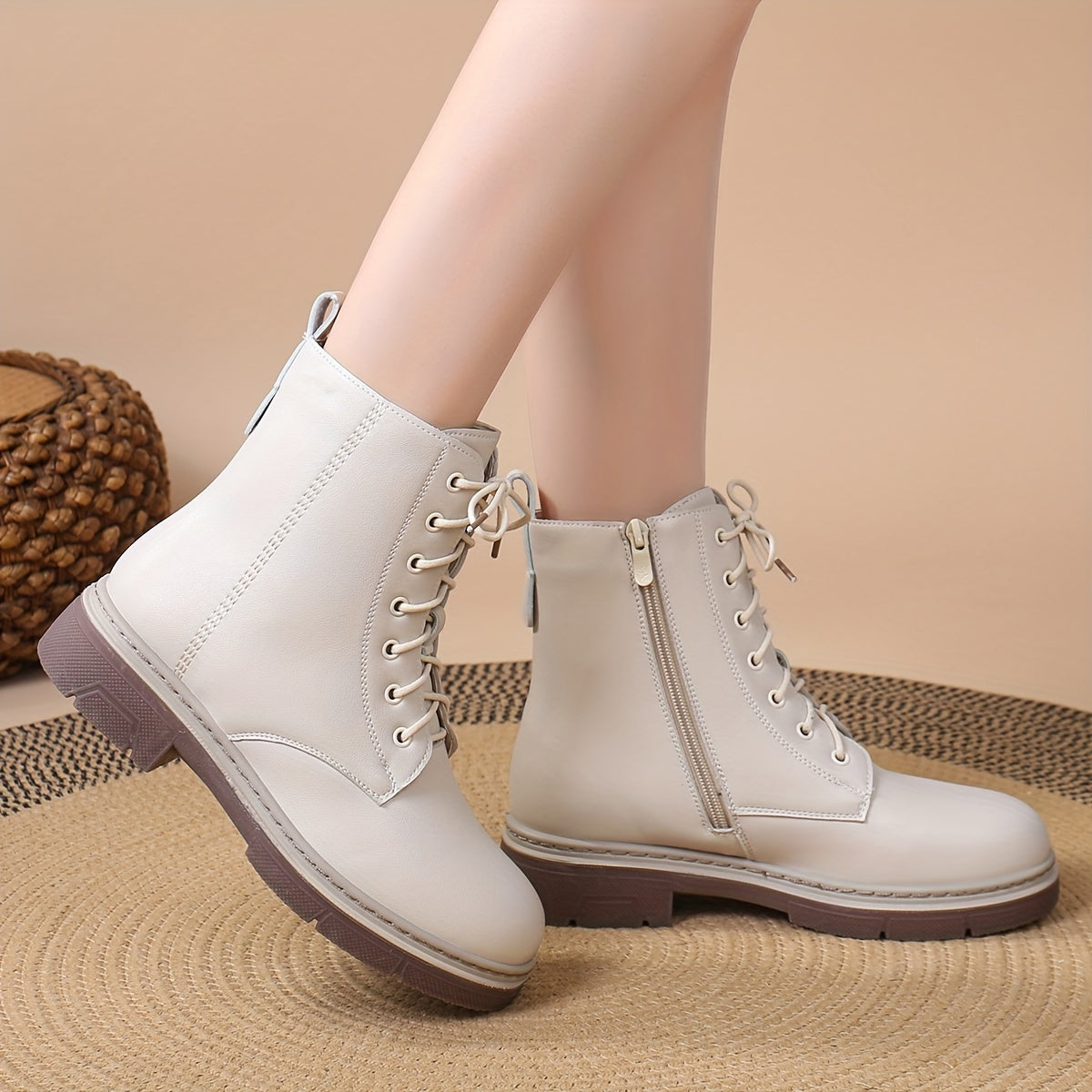 Women's Combat Boots Rubber Sole Anti-Slip Padded Stitching