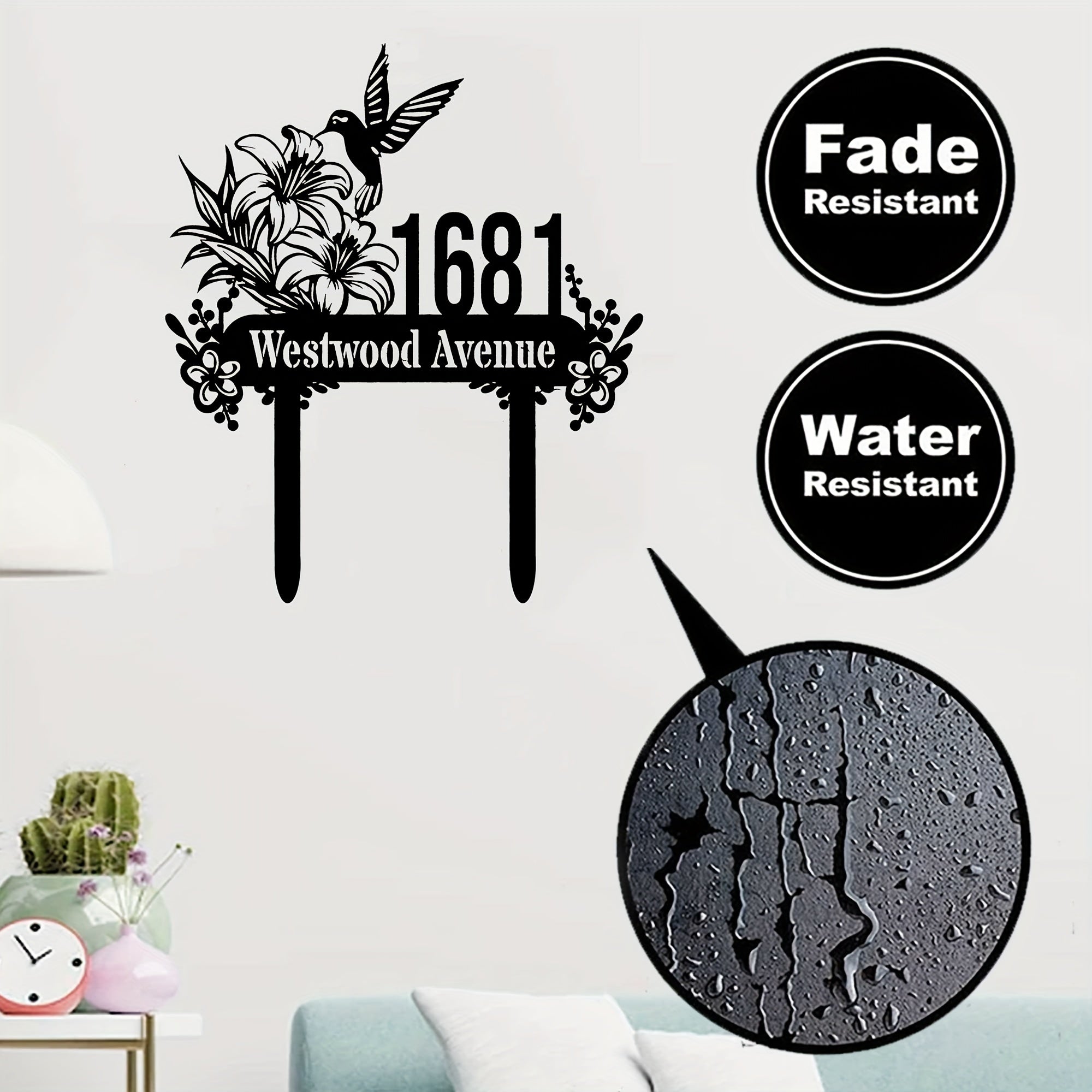 Personalized Hummingbird Metal Yard Sign with Address Durable Weatherproof Garden Stake