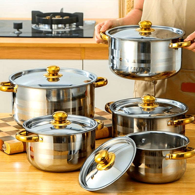 Stainless Steel Cookware Set 5-Piece Non-Stick Scratch-Resistant Kitchen Pots with Lids