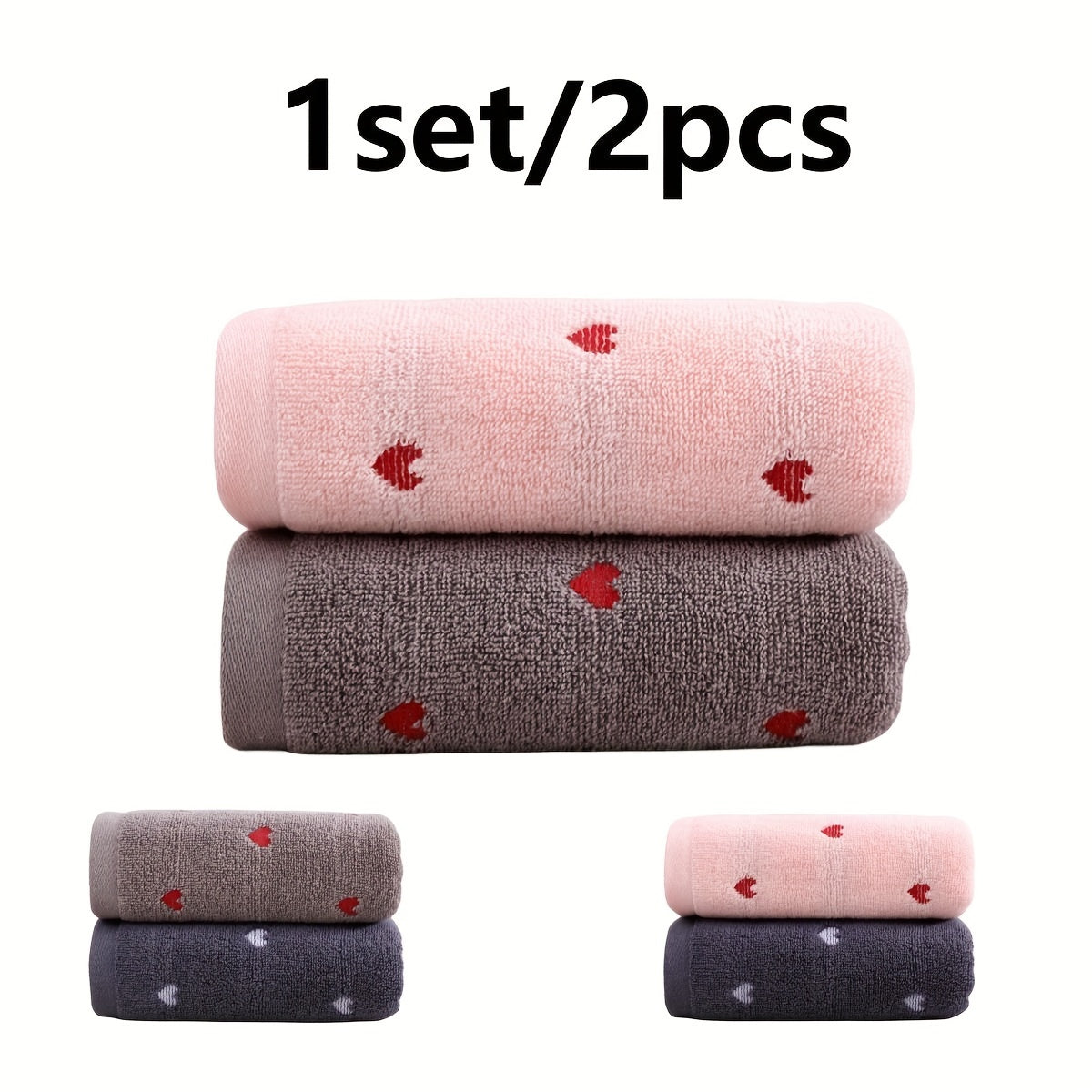 2pcs Heart Embroidered Cotton Hand Towels Soft Absorbent for Bathroom and Home
