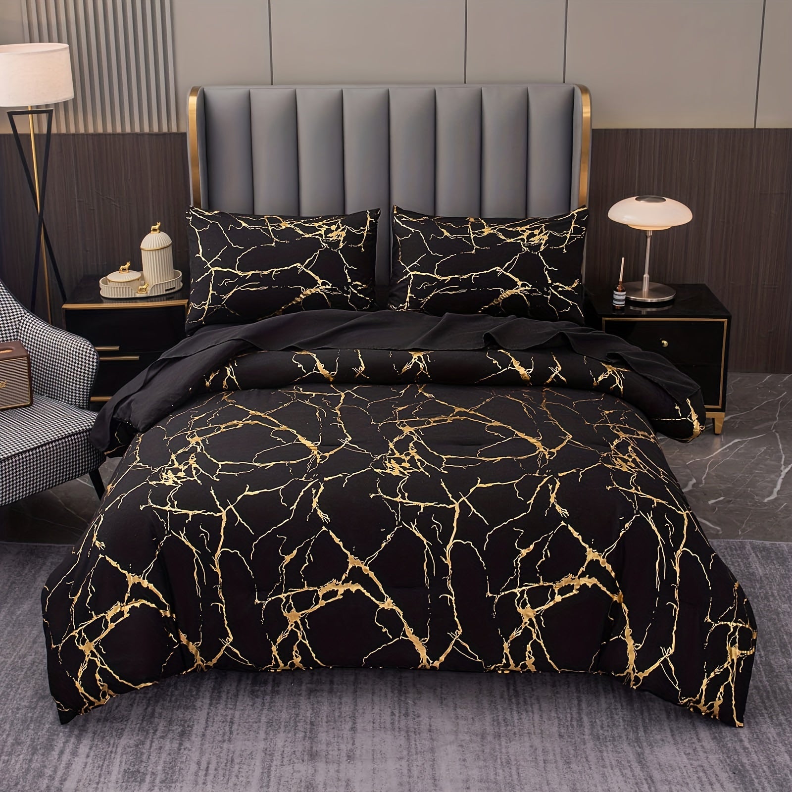 Luxury Comforter Set with Bronzing Marble Print 2/3 Piece Soft Skin-Friendly Bedding