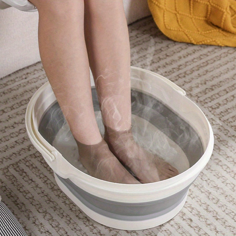 Qopqoq bilan portativ, egiluvchan oyoq vannasi chelak, mustahkam plastik, ergonomik tutqichlar va uy spa, dam olish va sayohat uchun sirpanmaydigan asos. Elektr energiyasi talab qilinmaydi.