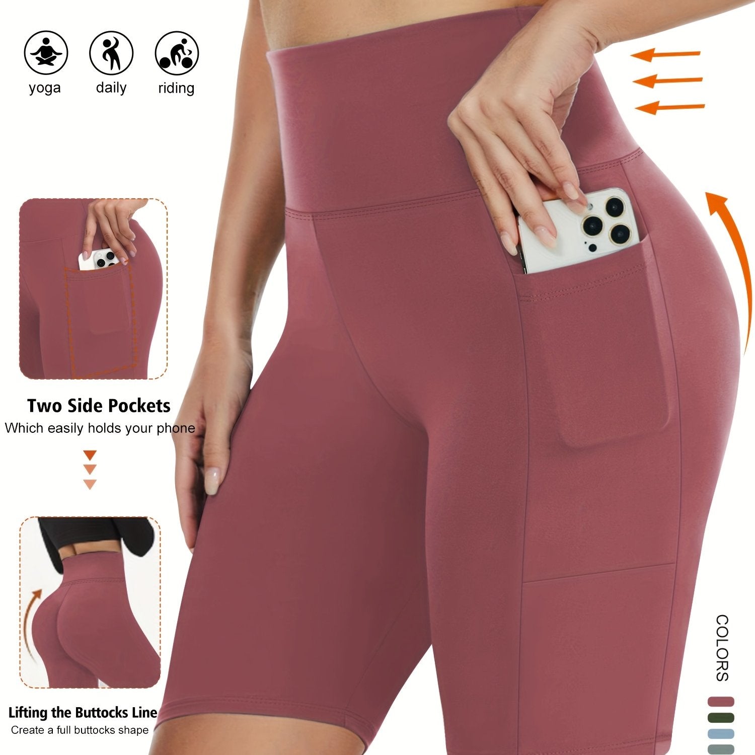 Pantalones cortos de tiro alto con elastano y bolsillos para mujer talla grande para verano