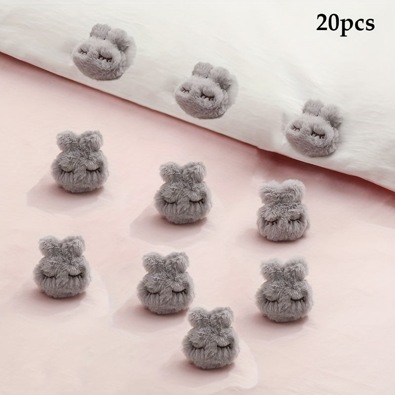 Yumshoq Polipropilen Materiali Qopqoqni Ushlab Turuvchi Quyon Plush Qopqoq To'plami 4 ta - Xavfsiz Yotoq, Pardalar va Matolar uchun Anti-Slip Qopqoq Kliplari - Qo'l bilan Yuvish mumkin, Chiroyli Pushti va Kulrang Dizayn