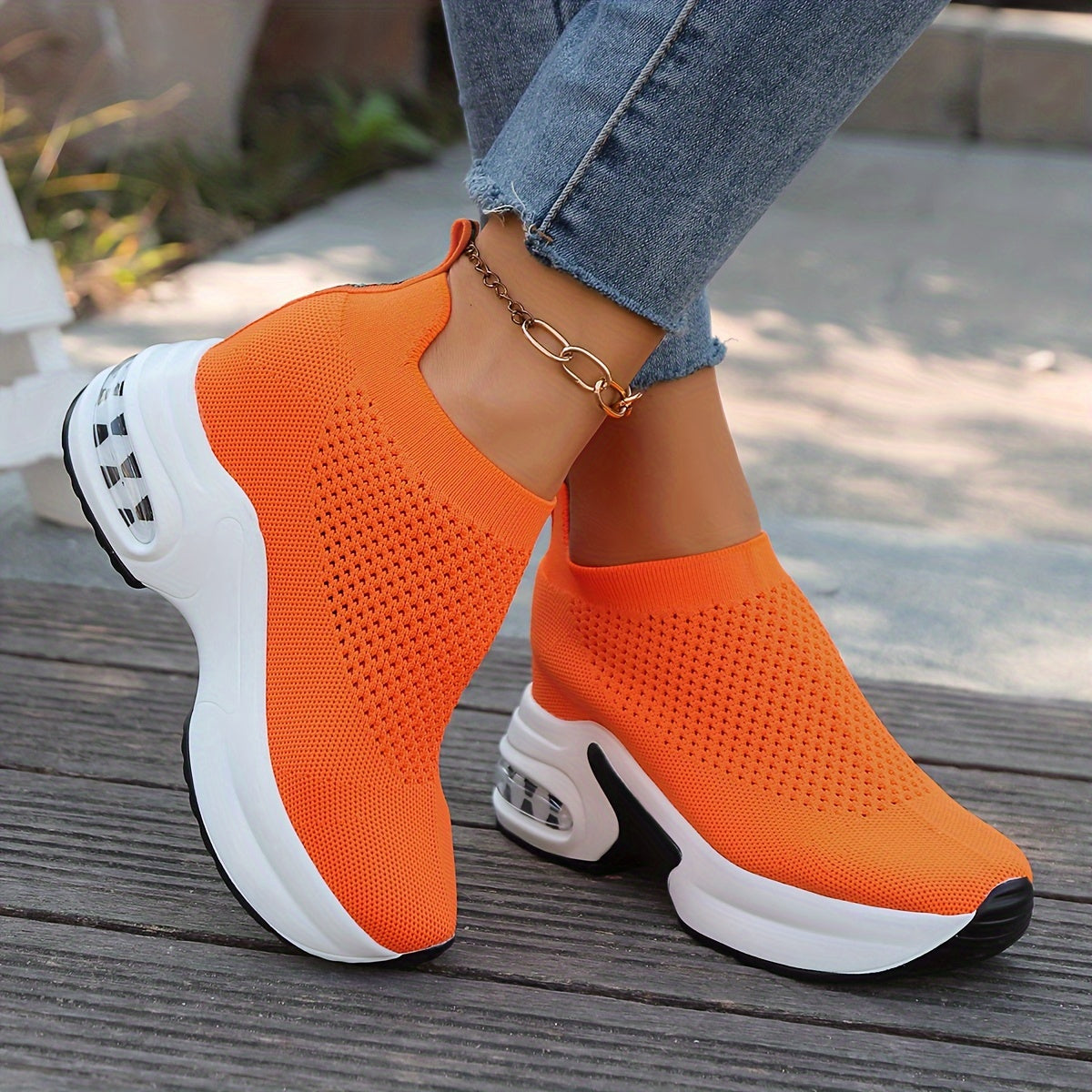 Women's Knit Sneakers Breathable Slip-On Platform Low-Top Shoes