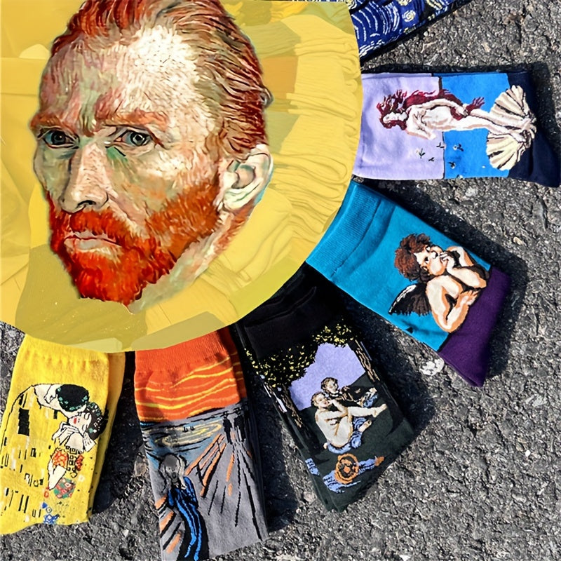 Мужские хлопковые носки с рисунками звездного неба и масляной живописи