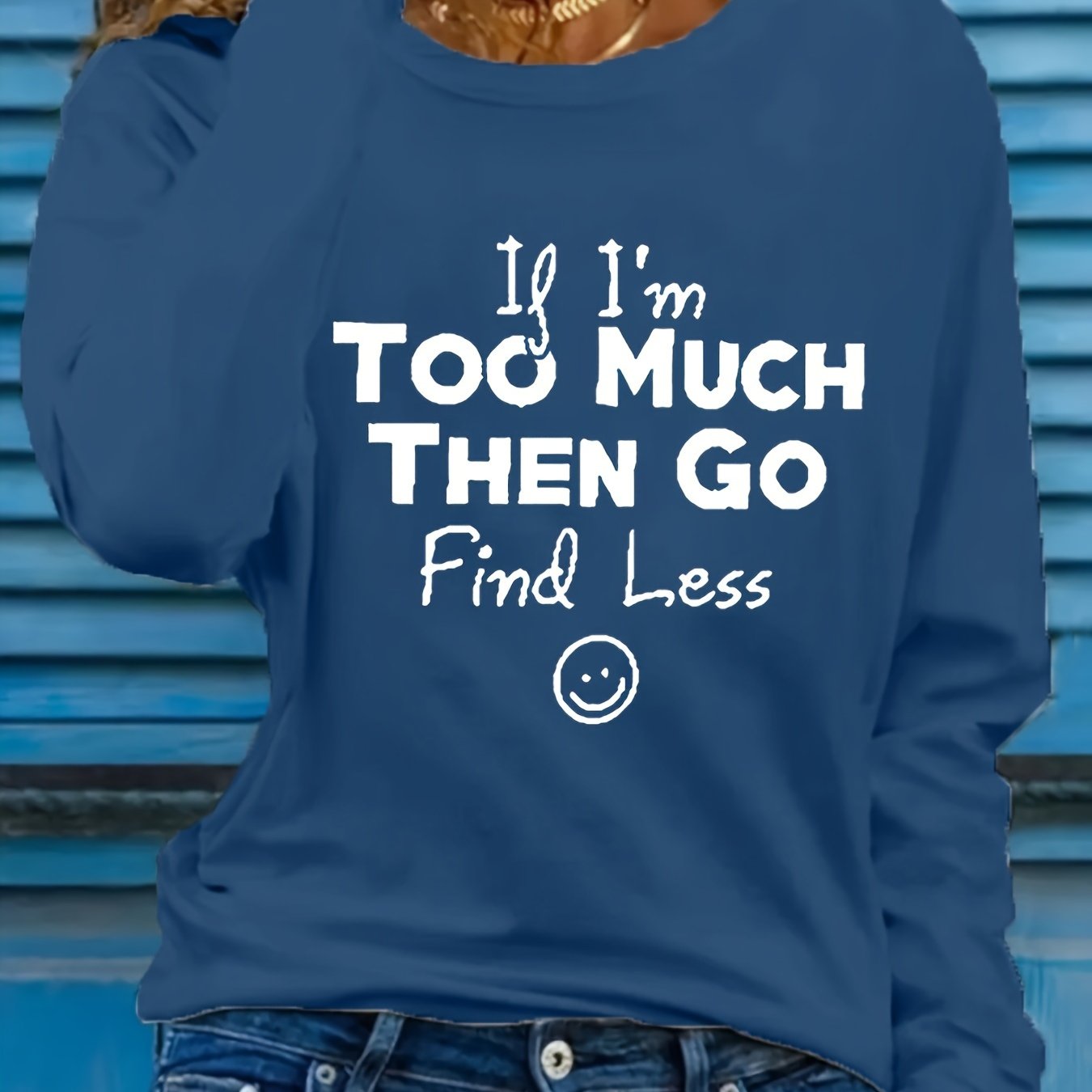 Women’s Plus Size Long Sleeve Slogan T-Shirt Casual Stretch Round Neck