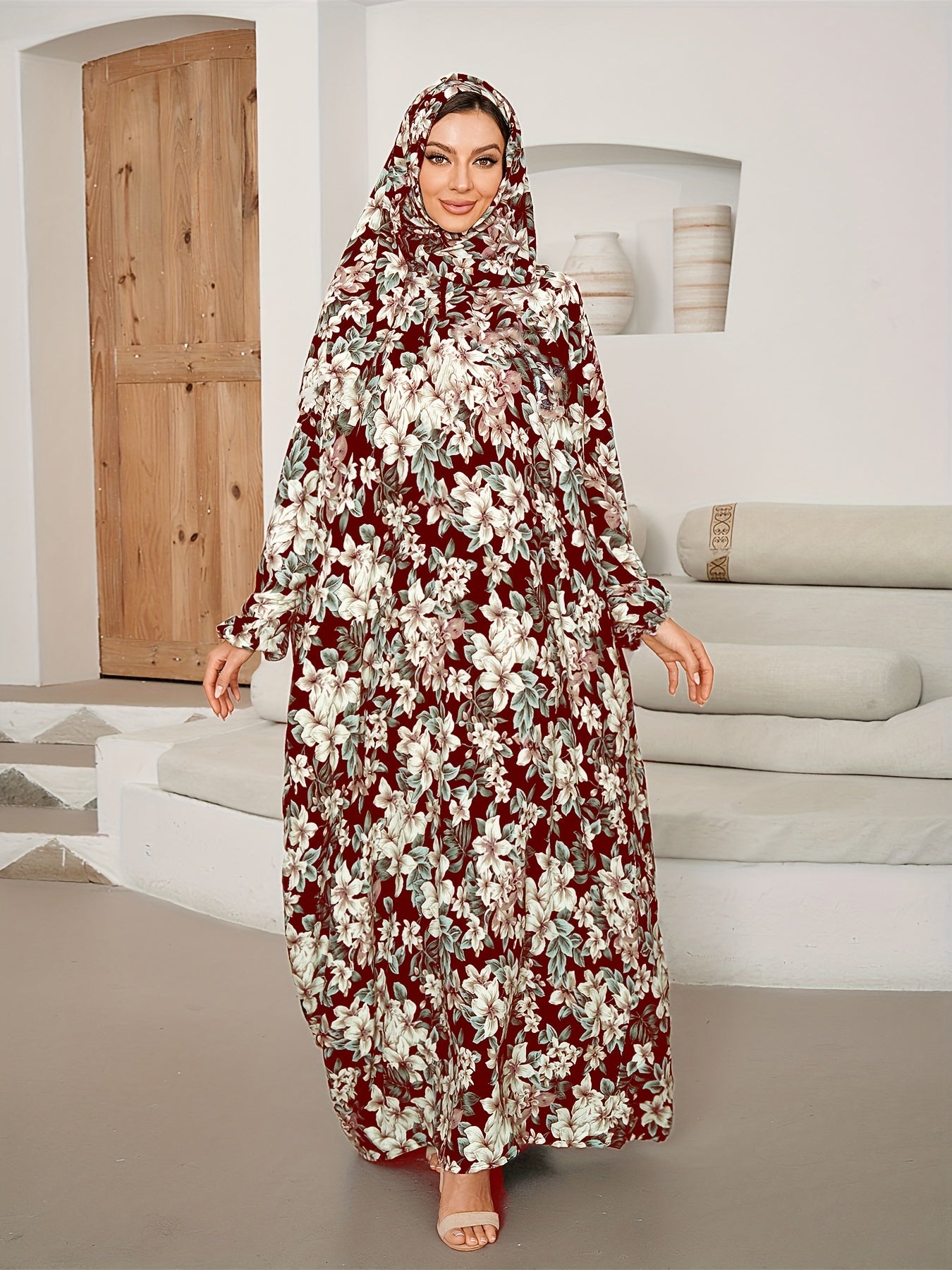 Muslim Women Prayer Robe Set With Printed Scarf Stylish and Comfortable