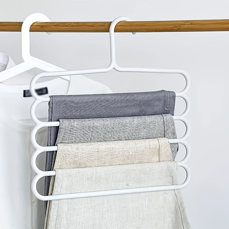 Set of 3 5-Tier Plastic Pants Hangers Space-Saving Closet Organizer with Non-Slip Design