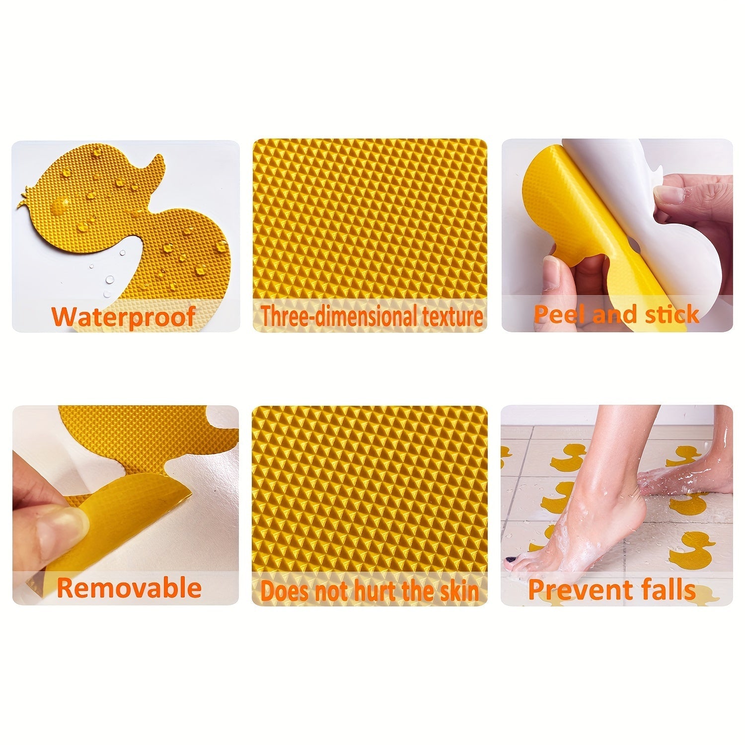Set of 10 Yellow Duck Non-slip Bathroom Stickers, Shower Tread Safety Decals