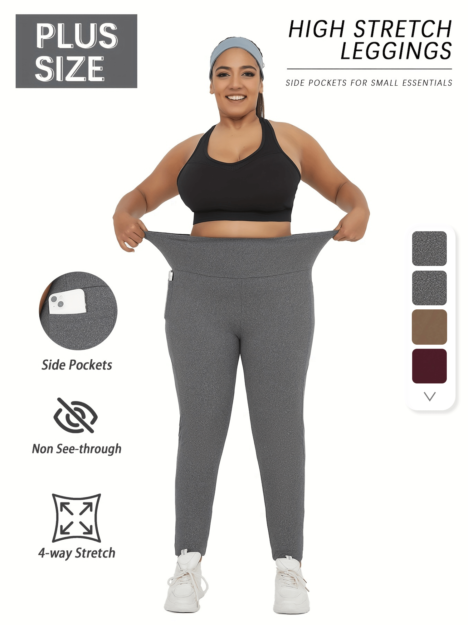 Plus Size Soft Leggings With Pockets For Women High Waist Yoga Running