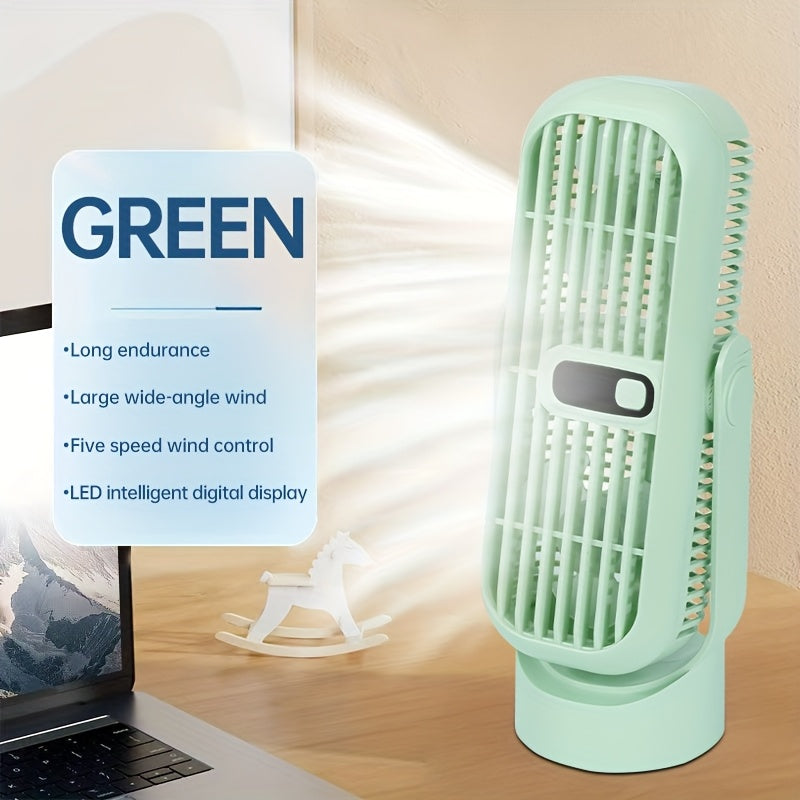 JKUOO Портативный беспроводной настольный вентилятор - мини-вентилятор с охлаждением на 5 скоростей, перезаряжаемый через USB, с LED-дисплеем, тихой работой, вращающимся дизайном для различных настроек. Компактный, легкий, портативный вентилятор.