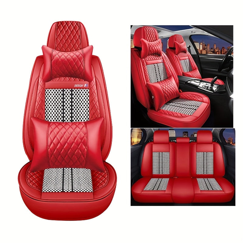 Car Seat Cushion All-Season Wear-Resistant Ice Silk Seat Cover for Five Seats