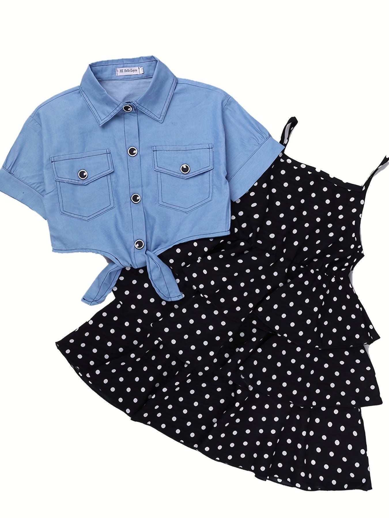 Girls' Summer Polka Dot Skirt and T-Shirt Set for Girls Aged 13 Plus