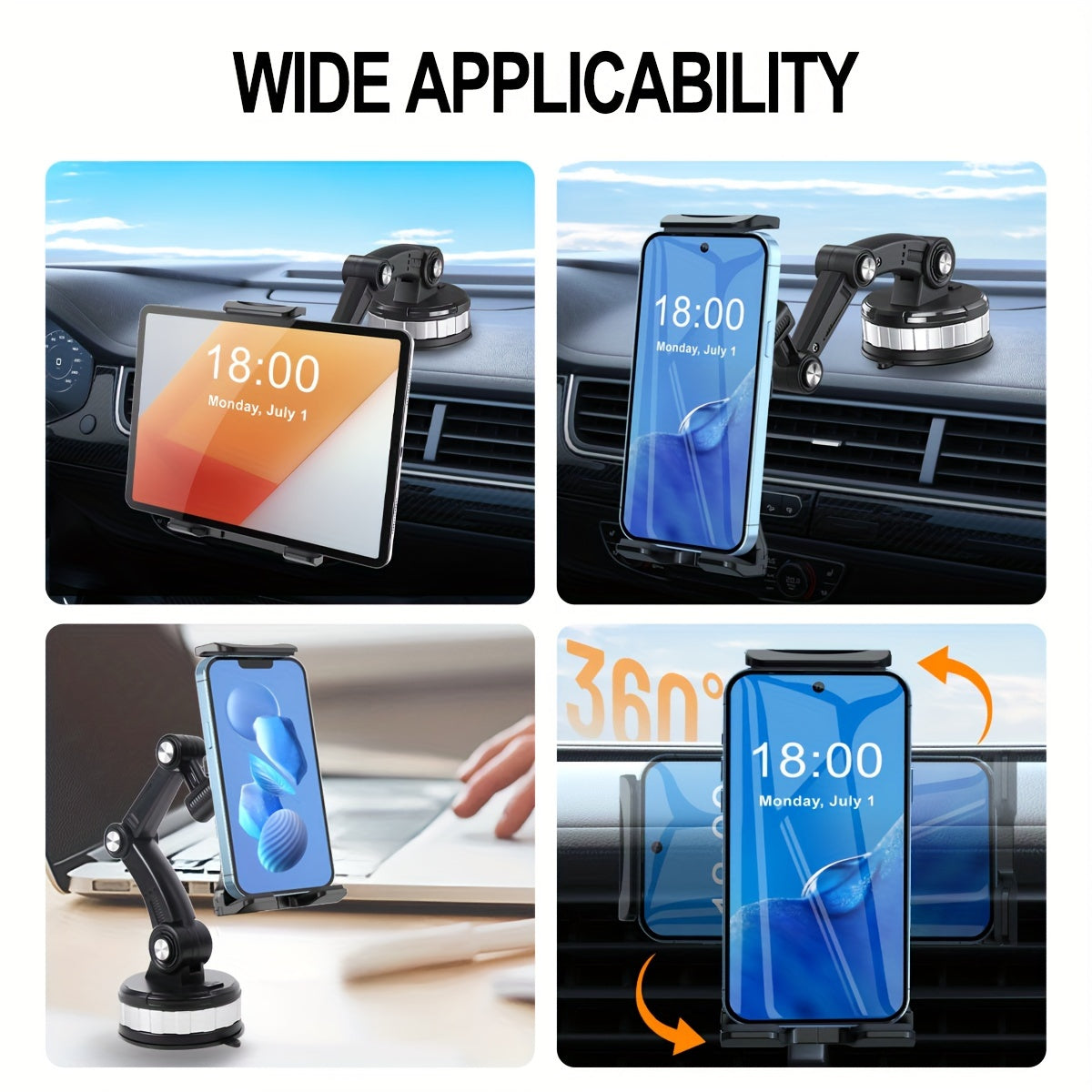 Universal Car Dashboard Tablet and Phone Holder Strong Suction 10-33cm