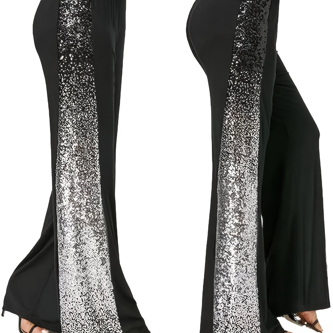 Women Loose Sequin Splicing Casual Wide-Leg Trousers Large Size