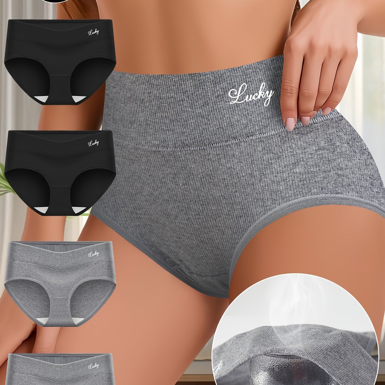 4-pack paxta o'rtacha balandlikdagi ichki kiyimlar, harf bosma, nafas oladigan to'qima, oddiy uslub va ayollar uchun qulay teriga do'st moslik.