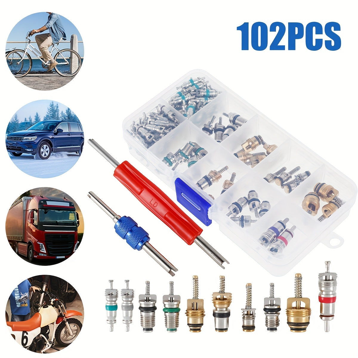 Set of 100 Air Conditioner Valve Cores with 2 Wrenches Replacement Tool