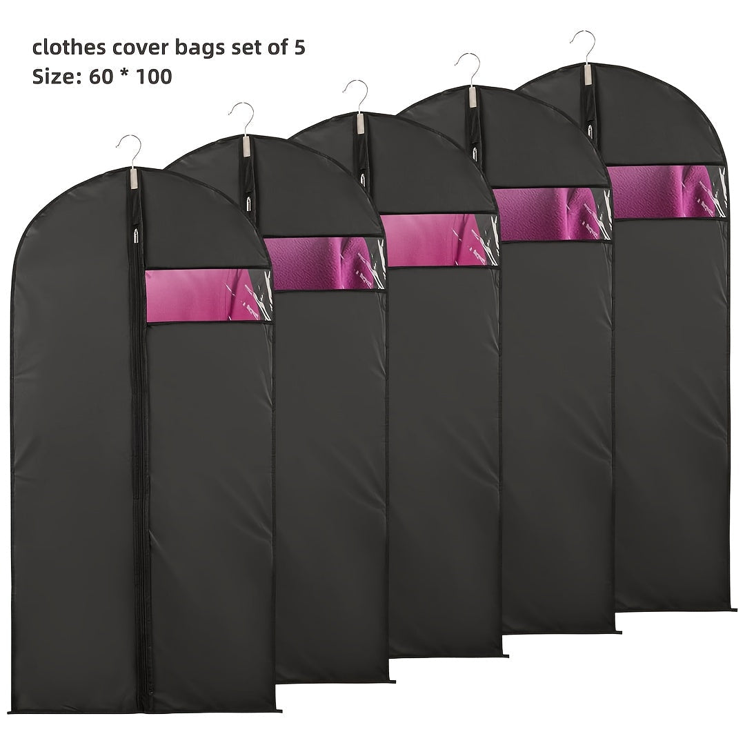 Durable 5-Piece Suit Dust Cover Bag Set with Window Hanging Clothes Storage for Shirts Dresses Coats