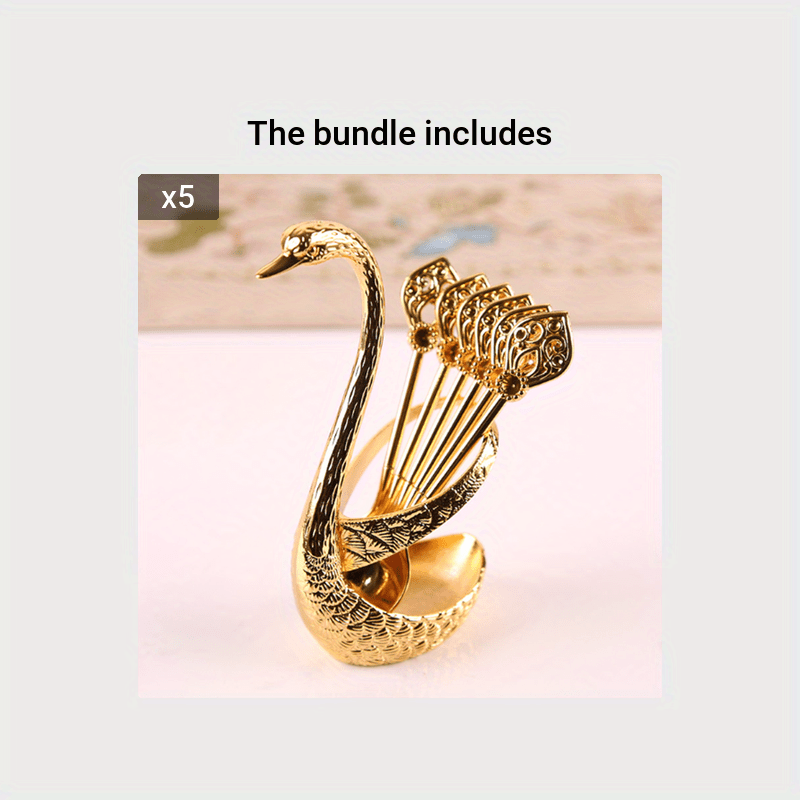 Dinnerware Set with Swan Base Stand and Spoons for Coffee and Desserts Stainless Steel