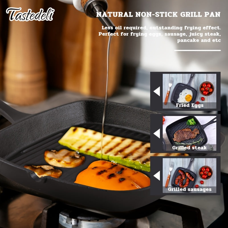 Cast Iron Grill Pan with Press 23.5cm Non-Stick Oven Safe for Kitchen and Restaurant