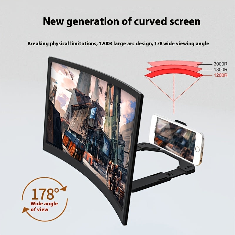 Curved Screen Phone Holder with Adjustable Viewing Angle and HD Screen Magnifier