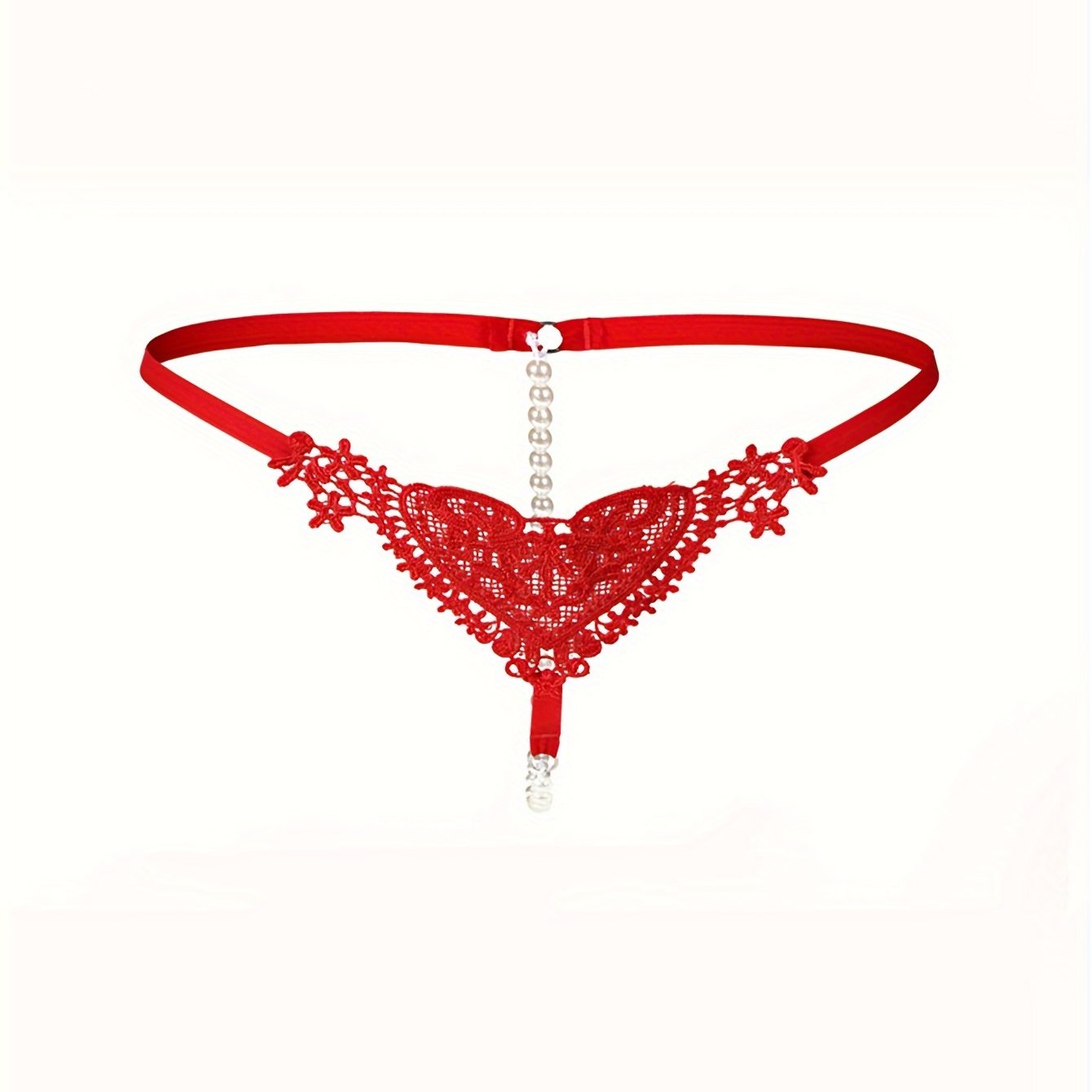 Women's Low-Rise Pearl Embellished Thong Lingerie with Hollow Out Design