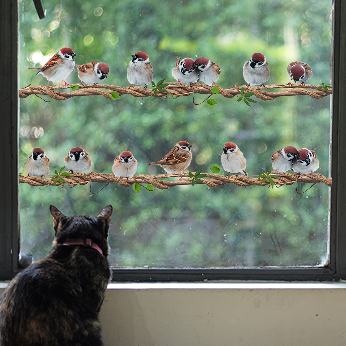 Contemporary Bird on Branch Window Cling Reusable Static Decal for Bedroom Living Room Kitchen