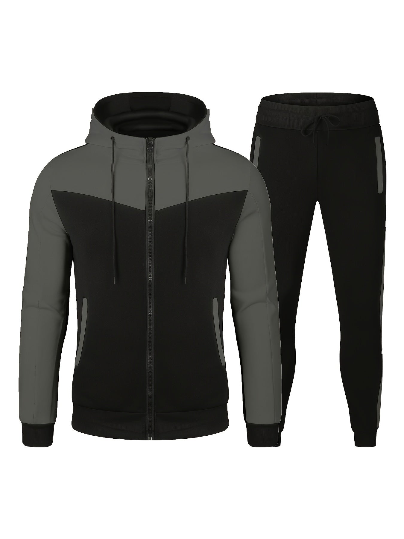 Men's Color Block Two-Piece Suit Hoodie Zipper Casual Breathable Spring Autumn