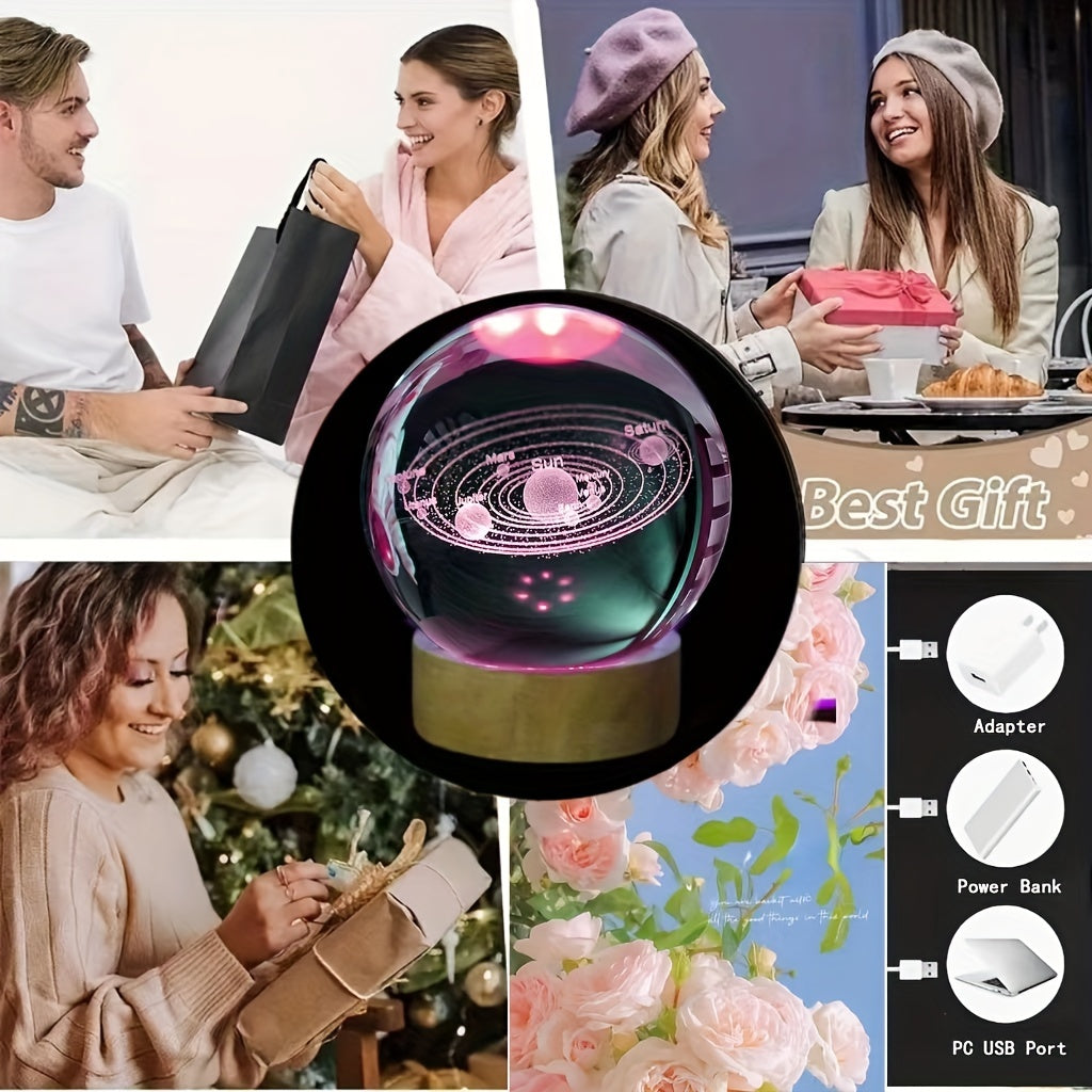 USB-Powered 3D Laser Crystal Ball Night Light Galaxy Design for Home Decor and Gifts