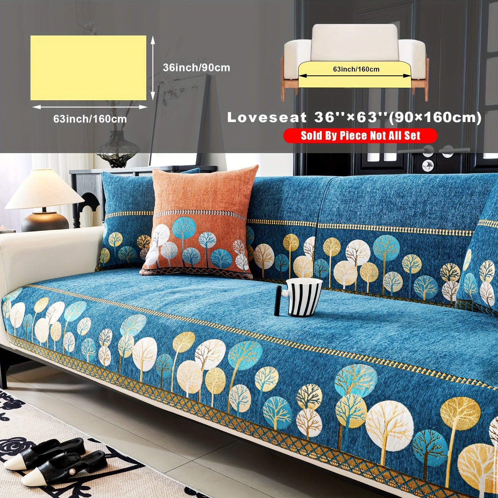 Chenille Sofa Cover with Tree Embroidery Pet-Friendly Slip-Resistant Easy to Clean Fits Various Sofa Sizes for Living Room and Home Decor