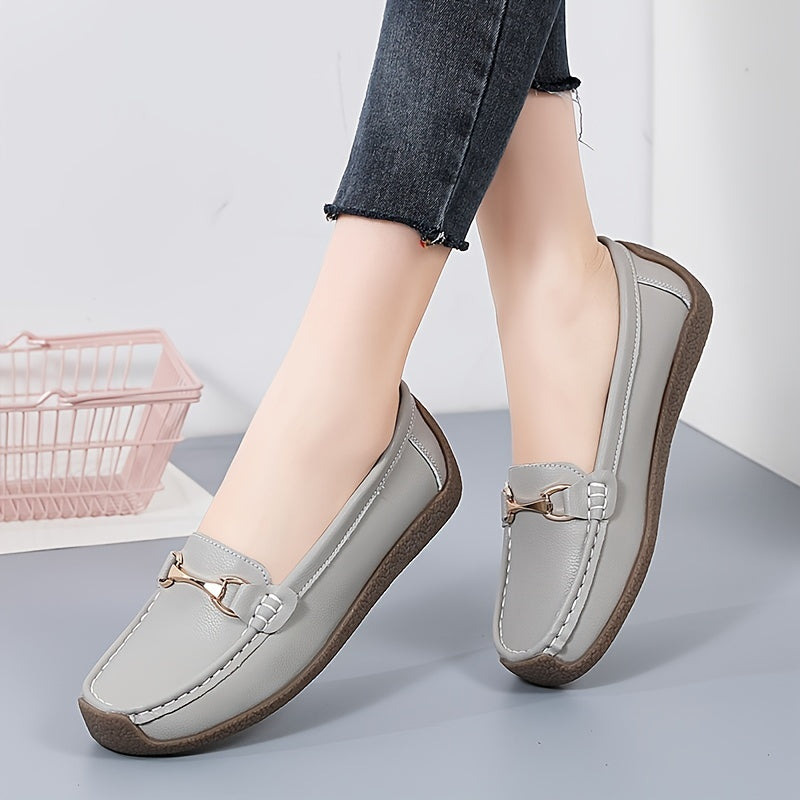 Women's Metal Decor Slip-On Loafers for Casual Walking with Non-Slip Flat Soles