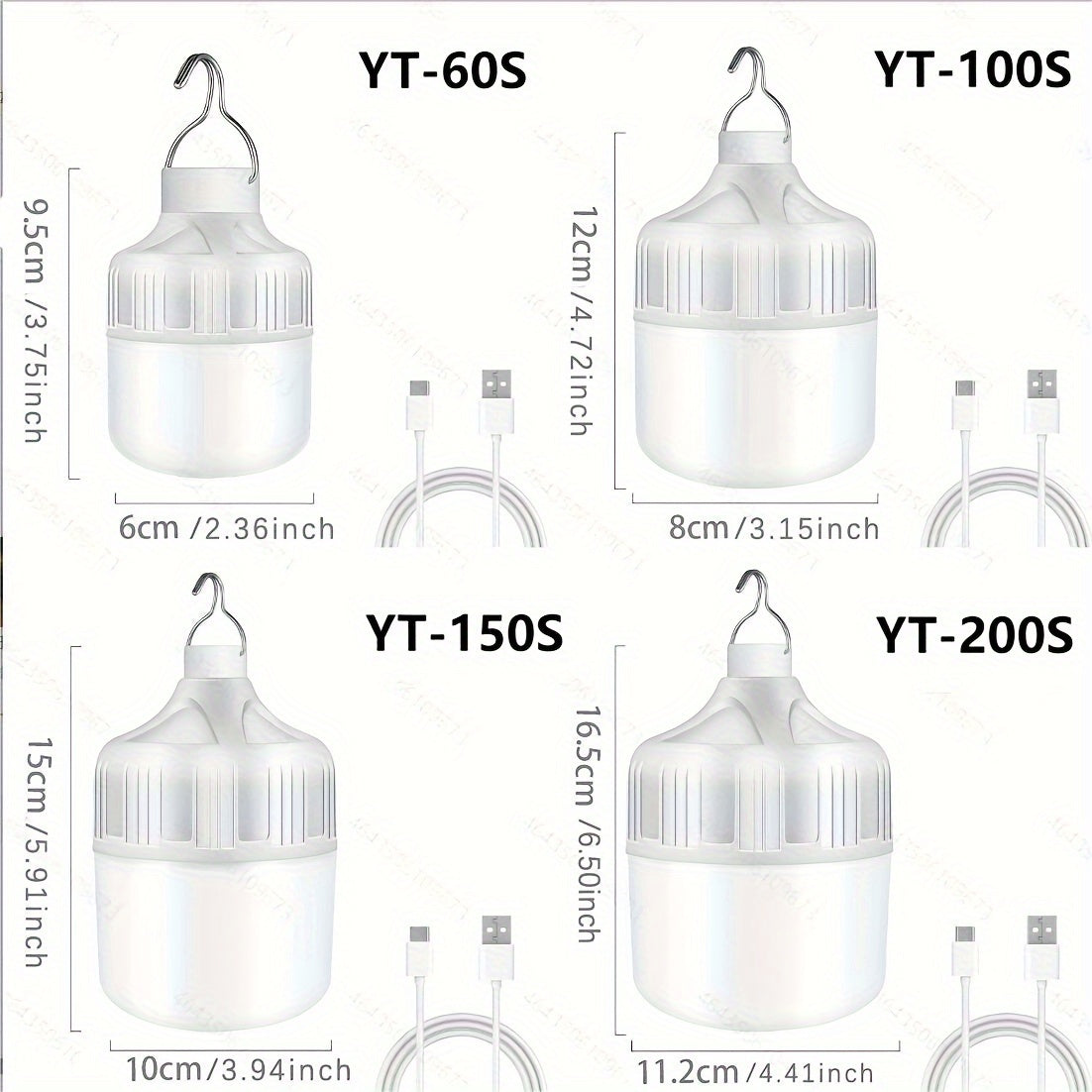 Ultra Bright USB Rechargeable LED Light Bulb with Hook for Camping and Emergency Use