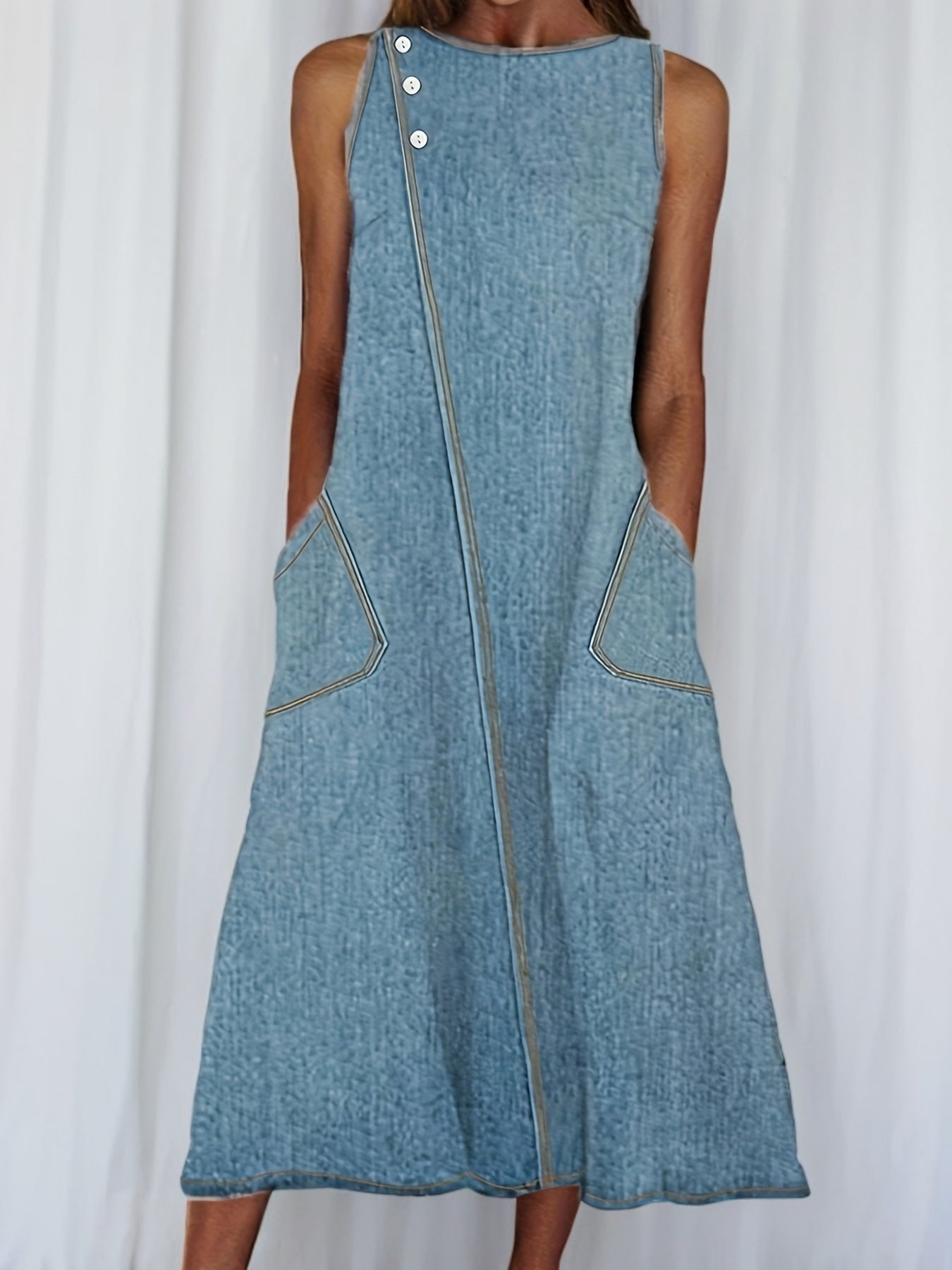 Women's Plus Size Denim Dress Casual Solid Color Midi Cotton Blend