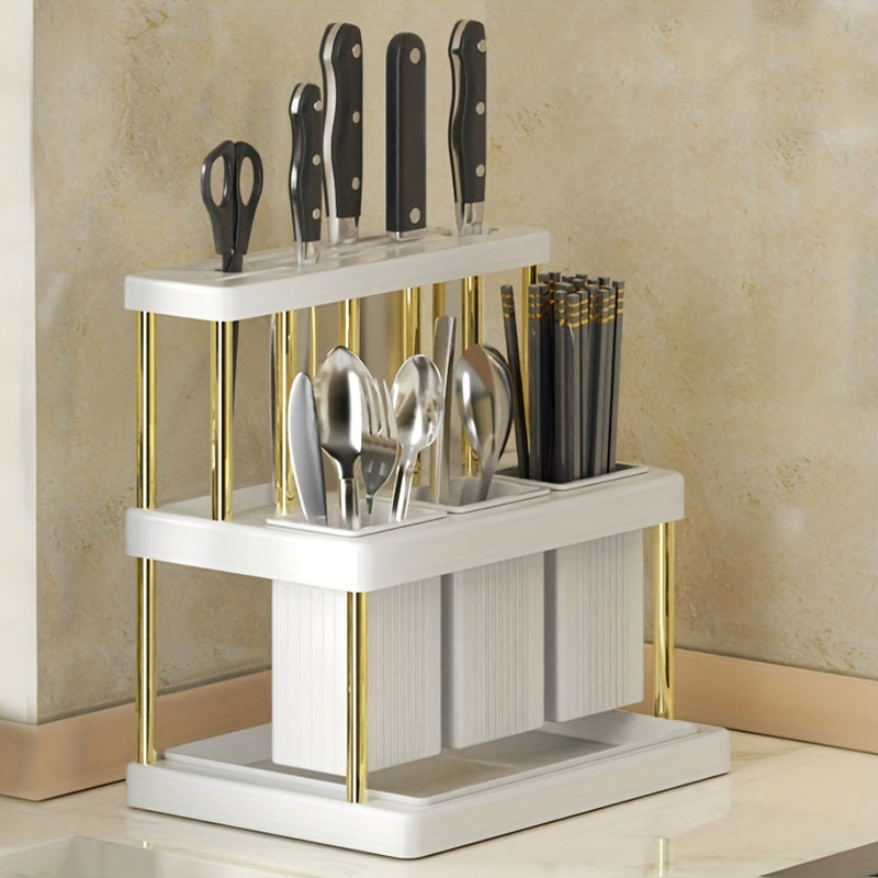 Kitchen Knife and Chopstick Holder, Wooden Shelf Rests for Kitchen Storage